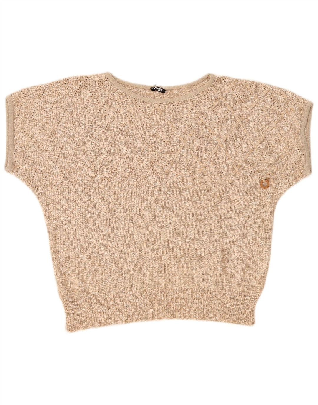 Vintage γυναικείο κοντομάνικο πουλόβερ με λαιμόκαυστο UK 14 Medium Beige