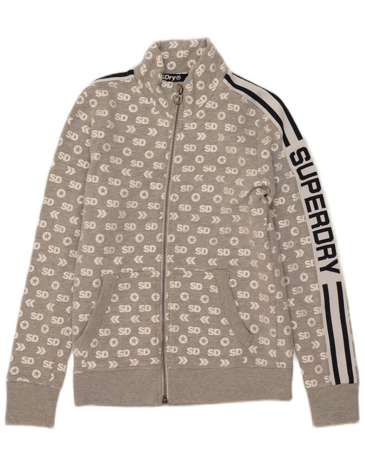 Superdry Γυναικεία φόρμα φόρμας με γραφικά τοπ μπουφάν UK 10 μικρό γκρι βαμβακερό