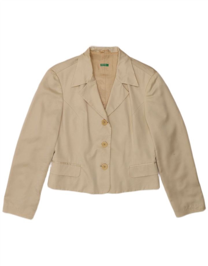 Benetton Γυναικείο τζάκετ μπλέιζερ Crop 3 κουμπιών IT 44 Medium Beige Polyester