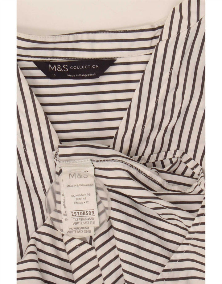 Marks & Spencer γυναικείο πουλόβερ πουκάμισο UK 16 μεγάλο λευκό βαμβακερό ριγέ