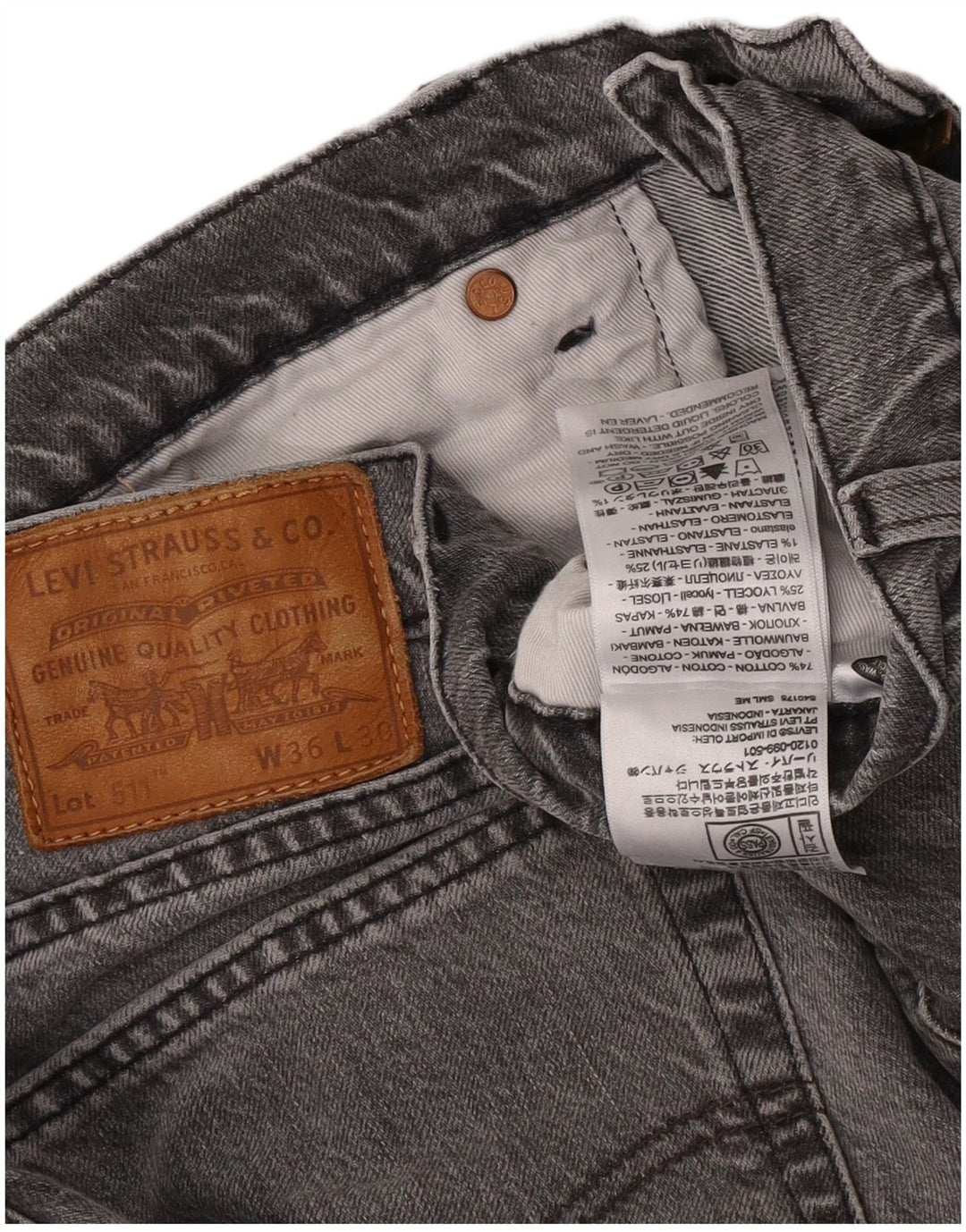 Levi's Mens 511 Slim Jeans W36 L30 Γκρι βαμβακερό