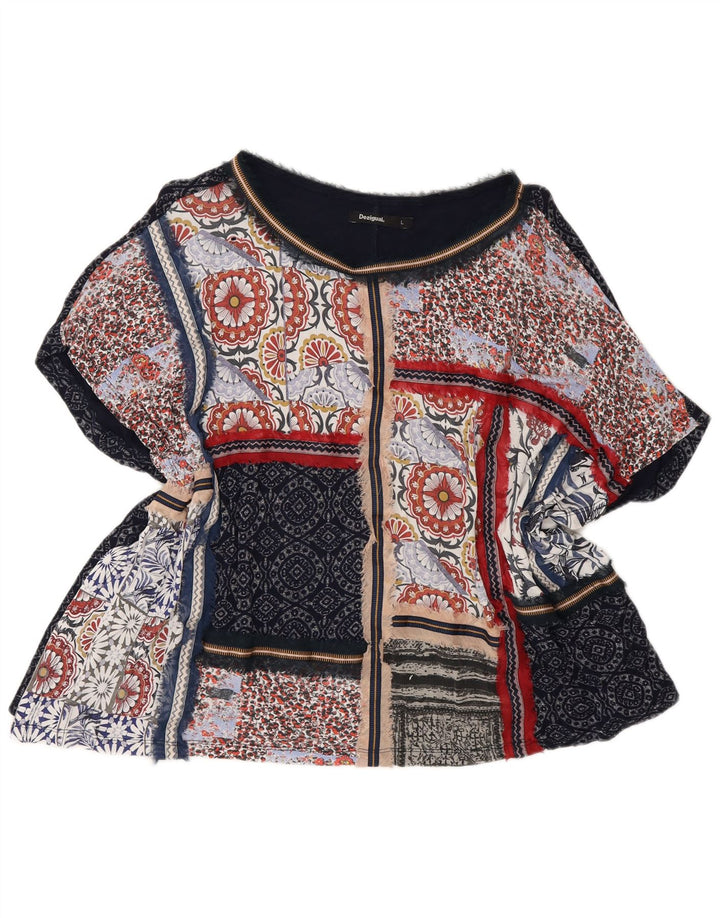Desigual γυναικεία μπλούζα πόντσο τοπ UK 14 Large Navy Blue Patchwork Bohemian