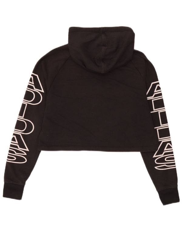 Adidas Γυναικείο Crop Graphic Oversized Hoodie Jumper UK 6 XS μαύρο βαμβακερό