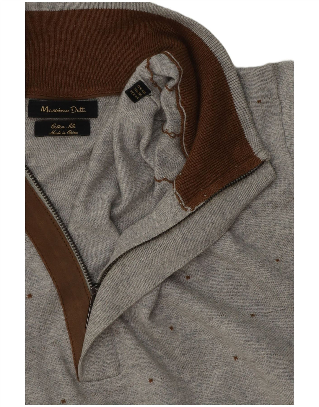 Ανδρικό πουλόβερ Massimo Dutti με φερμουάρ 2XL βαμβακερό με γκρι στίγματα