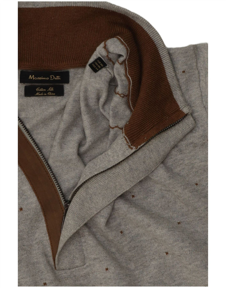 Ανδρικό πουλόβερ Massimo Dutti με φερμουάρ 2XL βαμβακερό με γκρι στίγματα