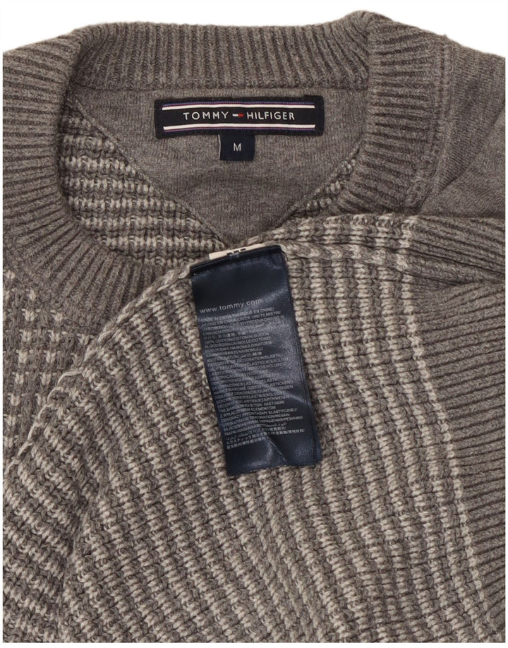 Ανδρικό πουλόβερ με λαιμόκοψη Tommy Hilfiger, μεσαίο γκρι γεωμετρικό βαμβάκι
