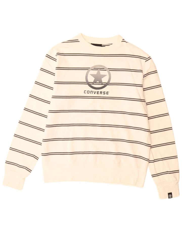 Ανδρικό γραφικό φούτερ CONVERSE Jumper από μεσαίο άσπρο βαμβακερό ριγέ