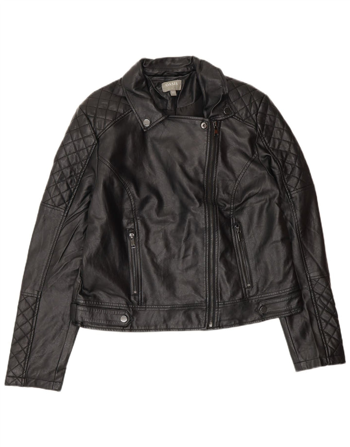 Oasis Γυναικείο Faux Leather Biker Jacket UK 16 μεγάλο μαύρο πολυαιθυλένιο