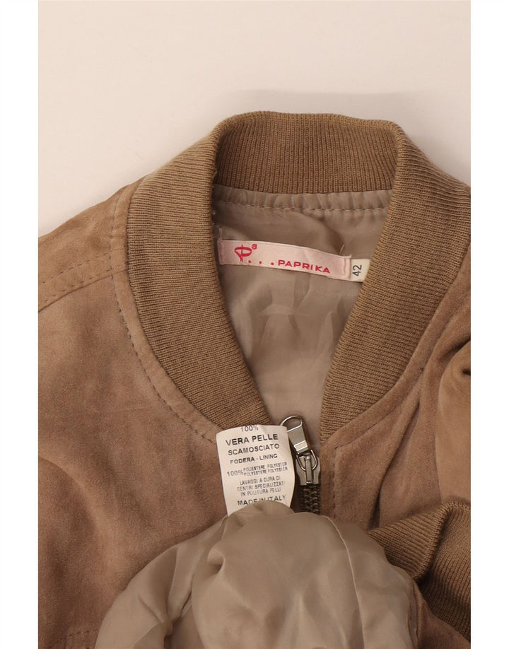 Vintage Γυναικείο Suede Bomber Jacket IT 42 Medium Beige Leather