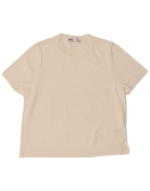 Zara Γυναικείο T-Shirt Top UK 14 Medium White Viscose