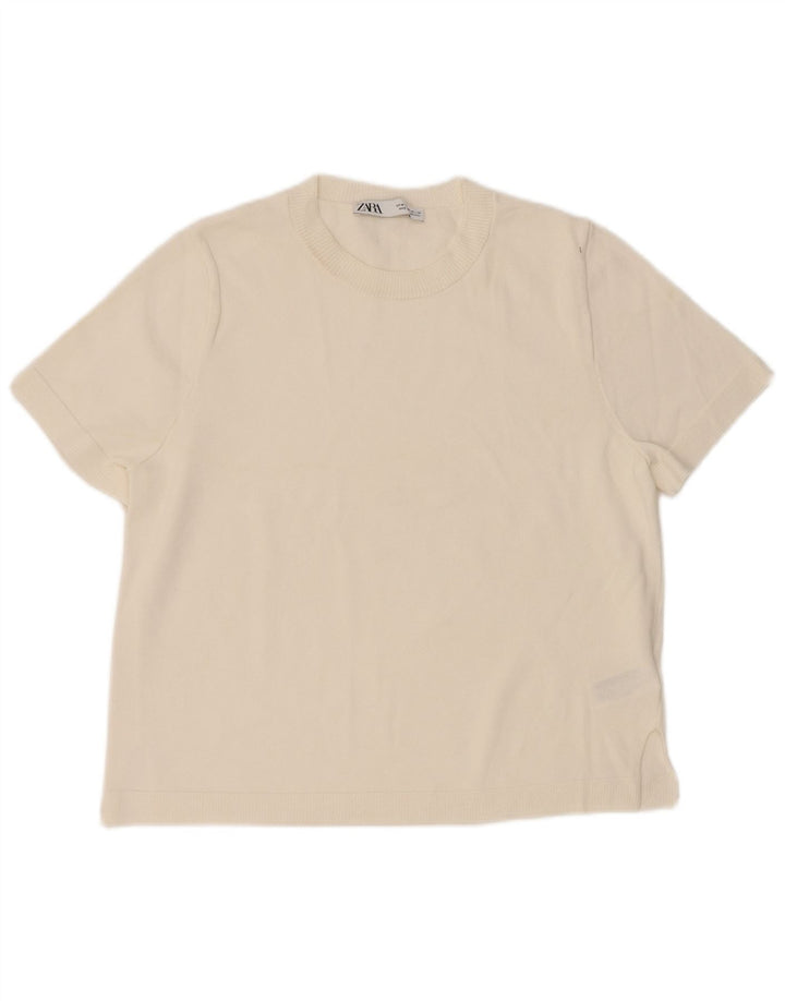 Zara Γυναικείο T-Shirt Top UK 14 Medium White Viscose