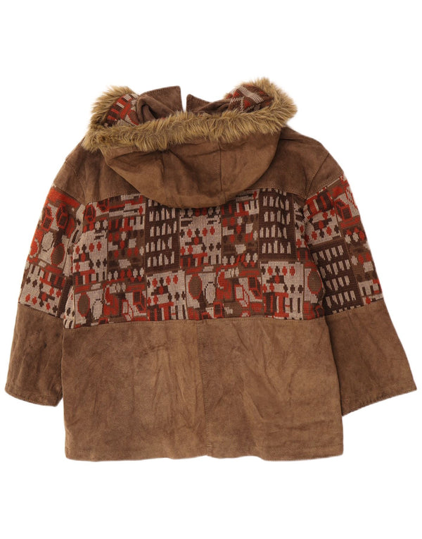 Vintage Γυναικείο Suede Oversized Windbreaker Coat IT 46 Large Beige Geometric