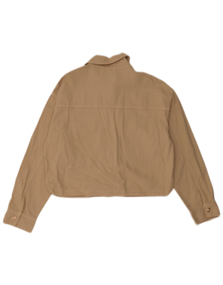 Zara Γυναικείο Crop Oversized Bomber Jacket UK 10 Small Beige Cotton