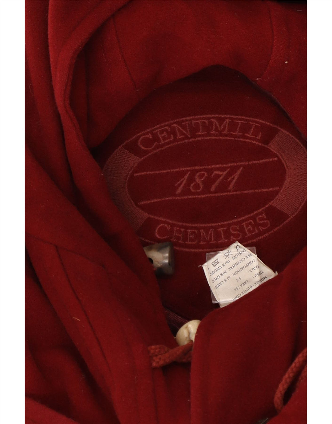 Vintage Γυναικείο παλτό Duffle με κουκούλα IT 52 2XL Κόκκινο μαλλί