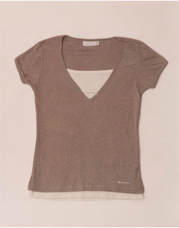 Champion γυναικείο T-Shirt Top UK 14 Large Grey Colourblock