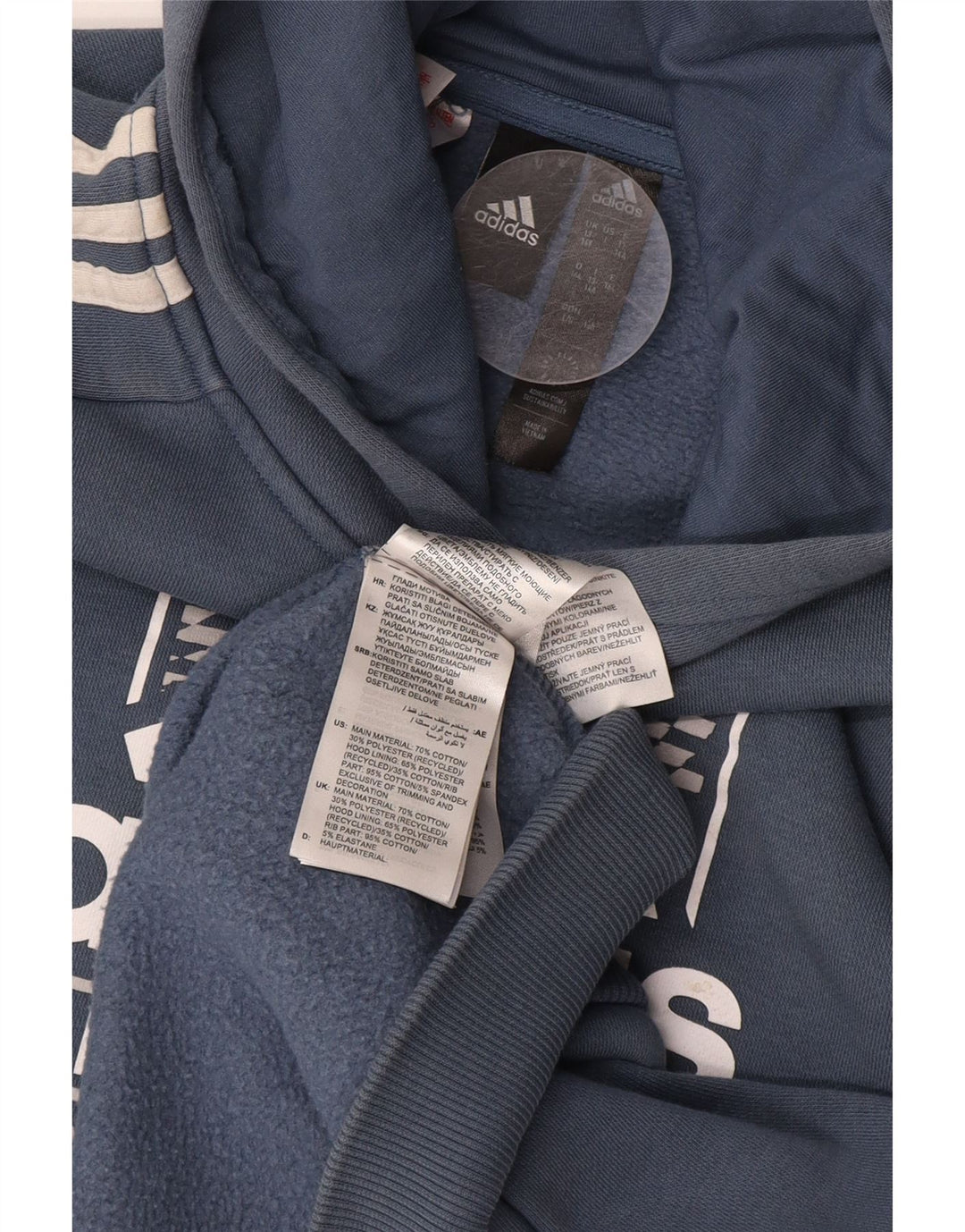 ADIDAS Boys Graphic Hoodie Jumper 13-14 Years Blue Cotton