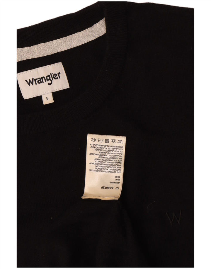Ανδρικό πουλόβερ με λαιμόκοψη Wrangler μεγάλο μαύρο βαμβακερό