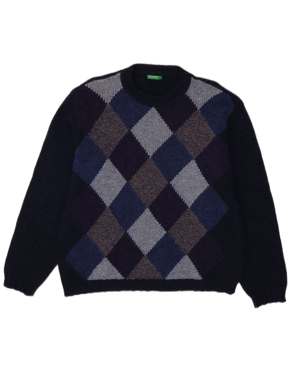 Ανδρικό πουλόβερ Benetton Crew Neck Jumper Large Navy Blue Argyle/Diamond