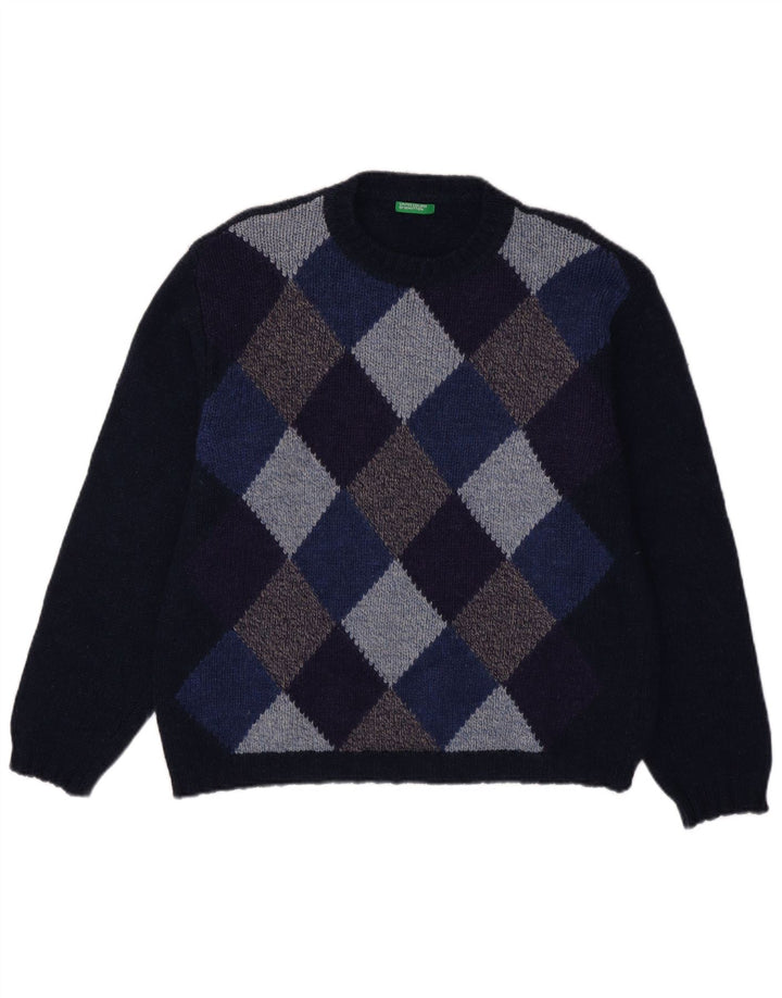 Ανδρικό πουλόβερ Benetton Crew Neck Jumper Large Navy Blue Argyle/Diamond