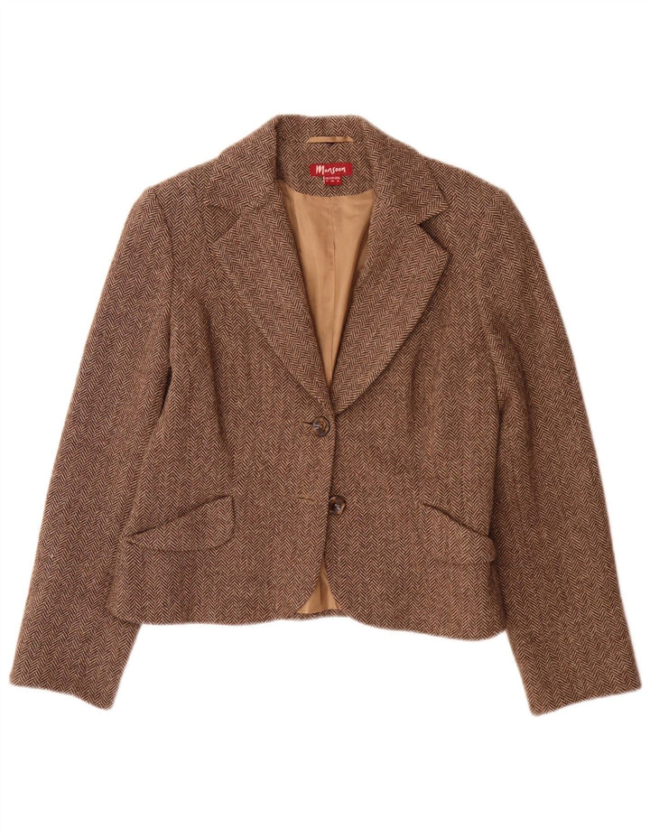 Monsoon γυναικείο σακάκι blazer UK 12 μεσαίο καφέ μαλλί από ψαροκόκκαλο