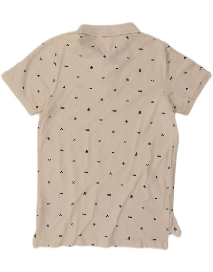 TOMMY HILFIGER Ανδρικό γραφικό μπλουζάκι πόλο με λεπτή εφαρμογή, μεσαίο από λευκό βαμβακερό