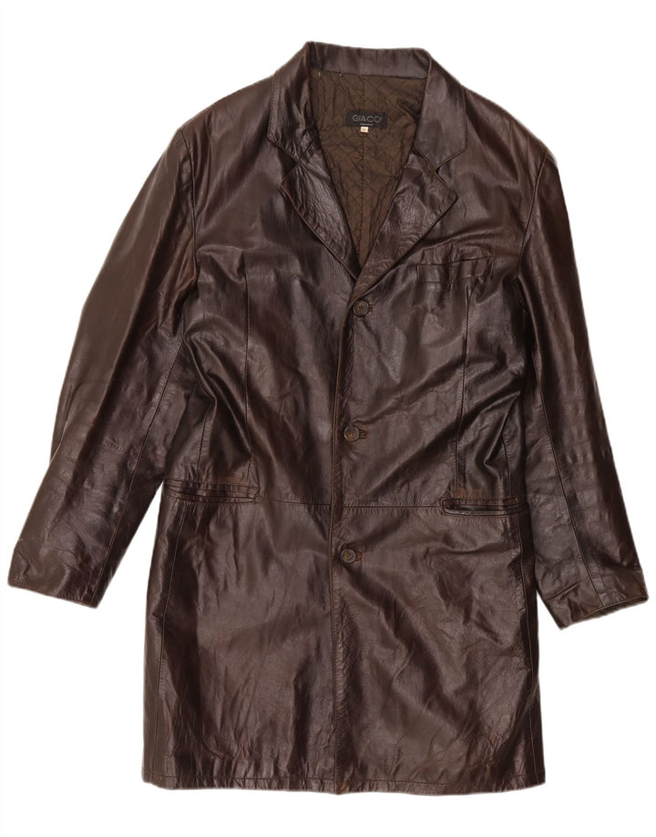 VINTAGE Ανδρικό Δερμάτινο Παλτό IT 54 2XL Καφέ Δερμάτινο