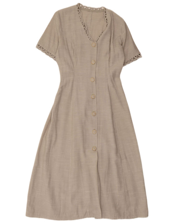 Vintage γυναικείο κοντομάνικο Maxi φόρεμα UK 12 Medium Grey