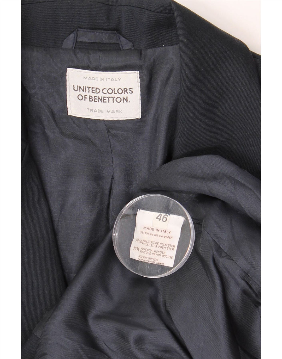 BENETTON Γυναικείο μπλέιζερ με 2 κουμπιά μπουφάν IT 46 Μεγάλο Navy Blue Polyester