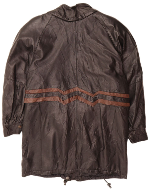 Vintage γυναικείο δερμάτινο παλτό UK 16 Large Black Colourblock