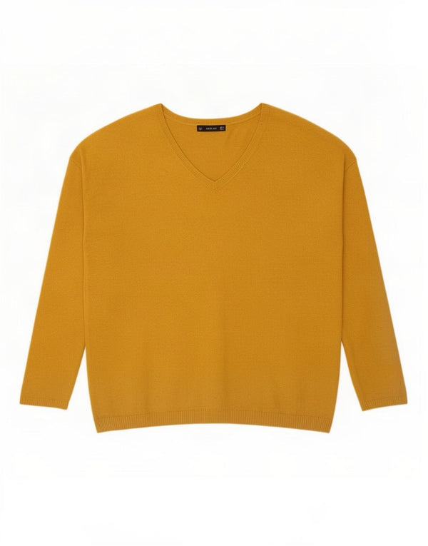 Zara Womens Oversized V-Neck Jumper Sweater UK 10 Small Yellow