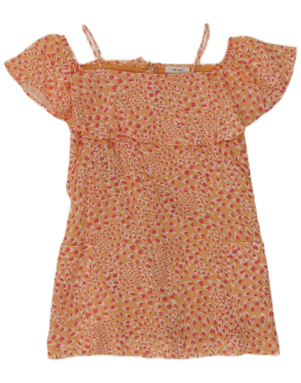 Reiss Girls Ruffle Off Shoulder Φόρεμα 7-8 ετών Πορτοκαλί Floral Λινό