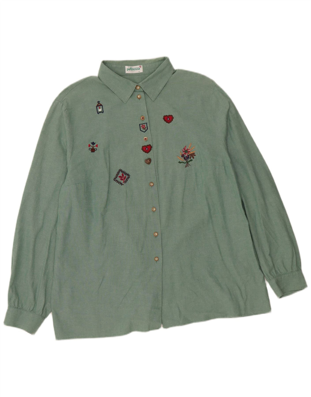 Πουκάμισο Petressa Γυναικείο Loose Fit EU 44 XL Πράσινο φλοράλ βαμβακερό