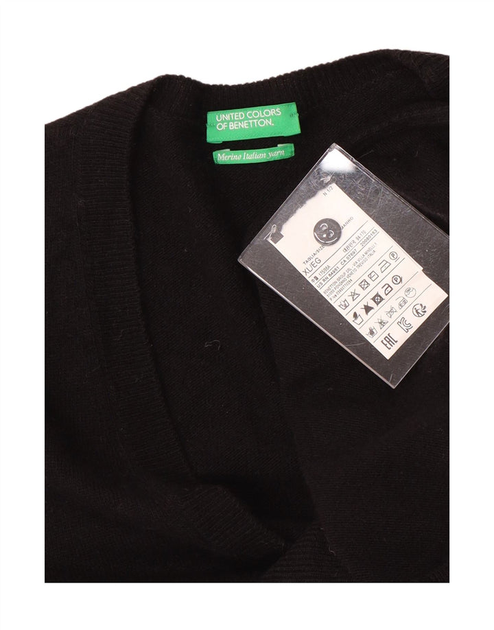 BENETTON Γυναικεία Ζακέτα πουλόβερ UK 18 XL Μαύρο Μαλλί Merino