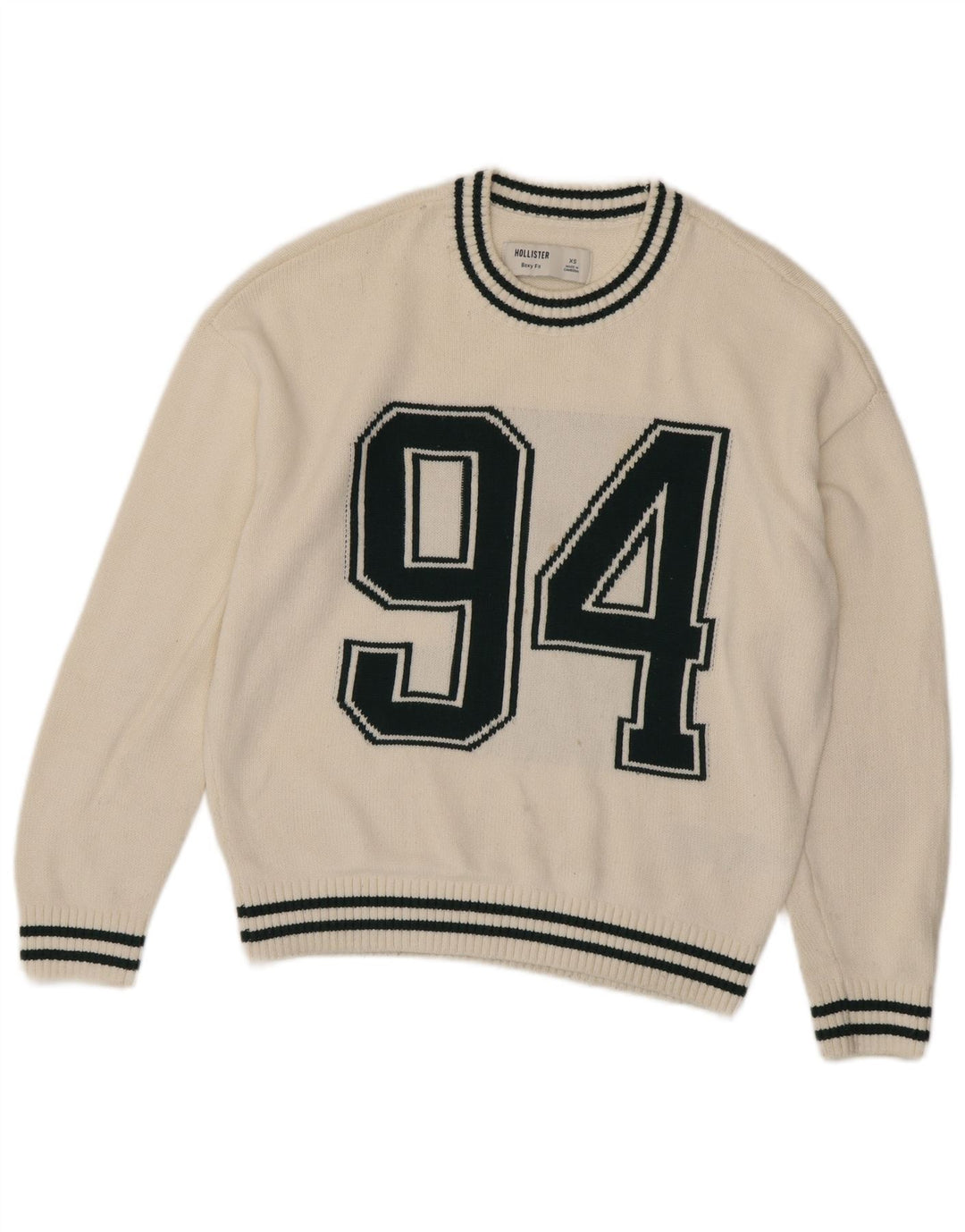 HOLLISTER Γυναικείο Boxy Oversized πουλόβερ με λαιμόκοψη UK 6 XS Off White