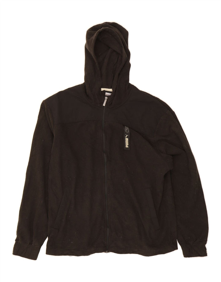 PUMA Mens Hooded Fleece Jacket UK 40 Large Black Polyester Vintage Puma and Second-Hand Puma from Messina Hembry 