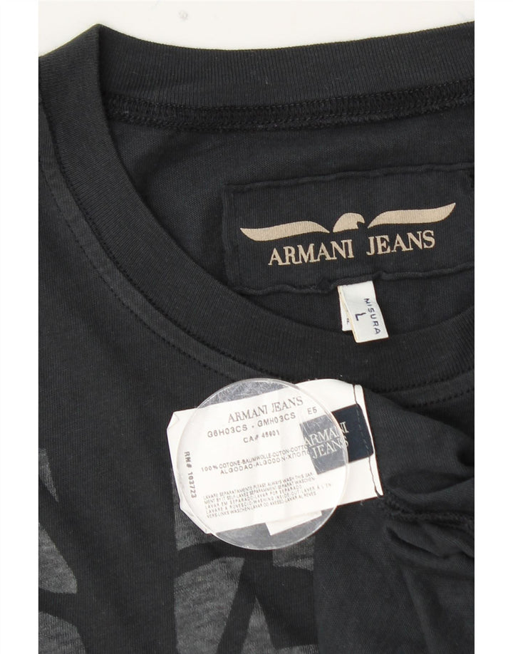 ARMANI JEANS Ανδρικό γραφικό T-Shirt Top μεγάλο μαύρο βαμβακερό