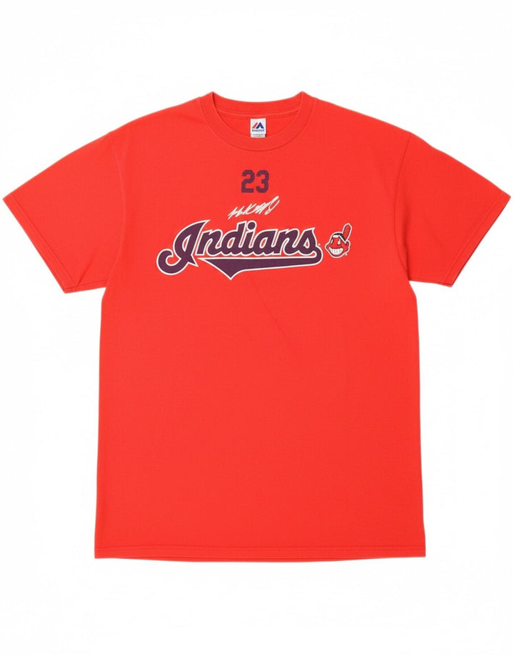 MAJESTIC Mens Indians Graphic T-Shirt Top Large Red