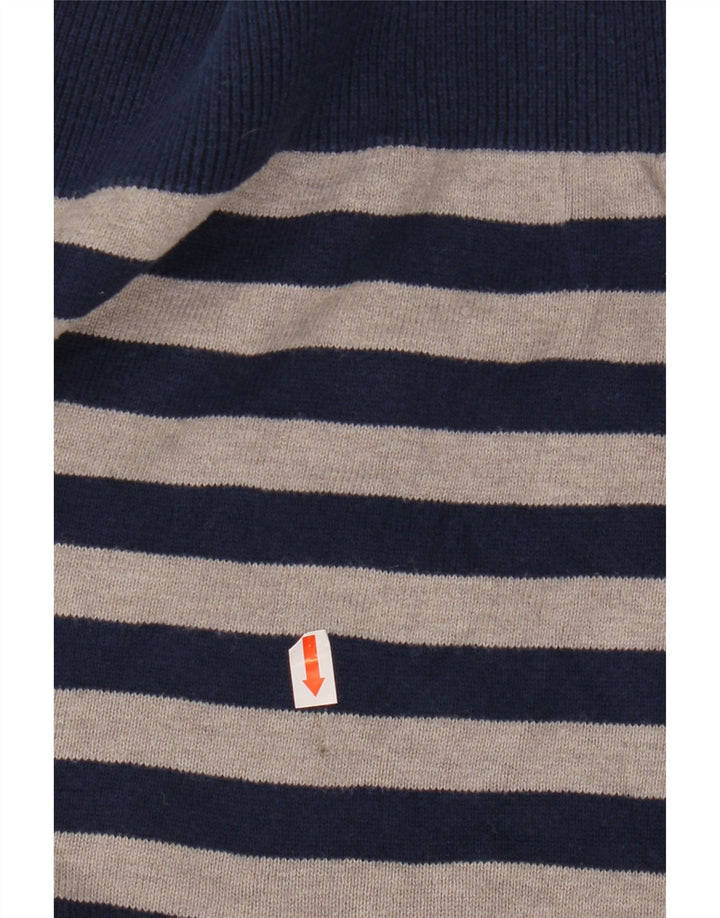 Ανδρικό πουλόβερ ADIDAS με λαιμόκοψη με λαιμόκοψη μικρό, μπλε ναυτικό, βαμβακερό ριγέ