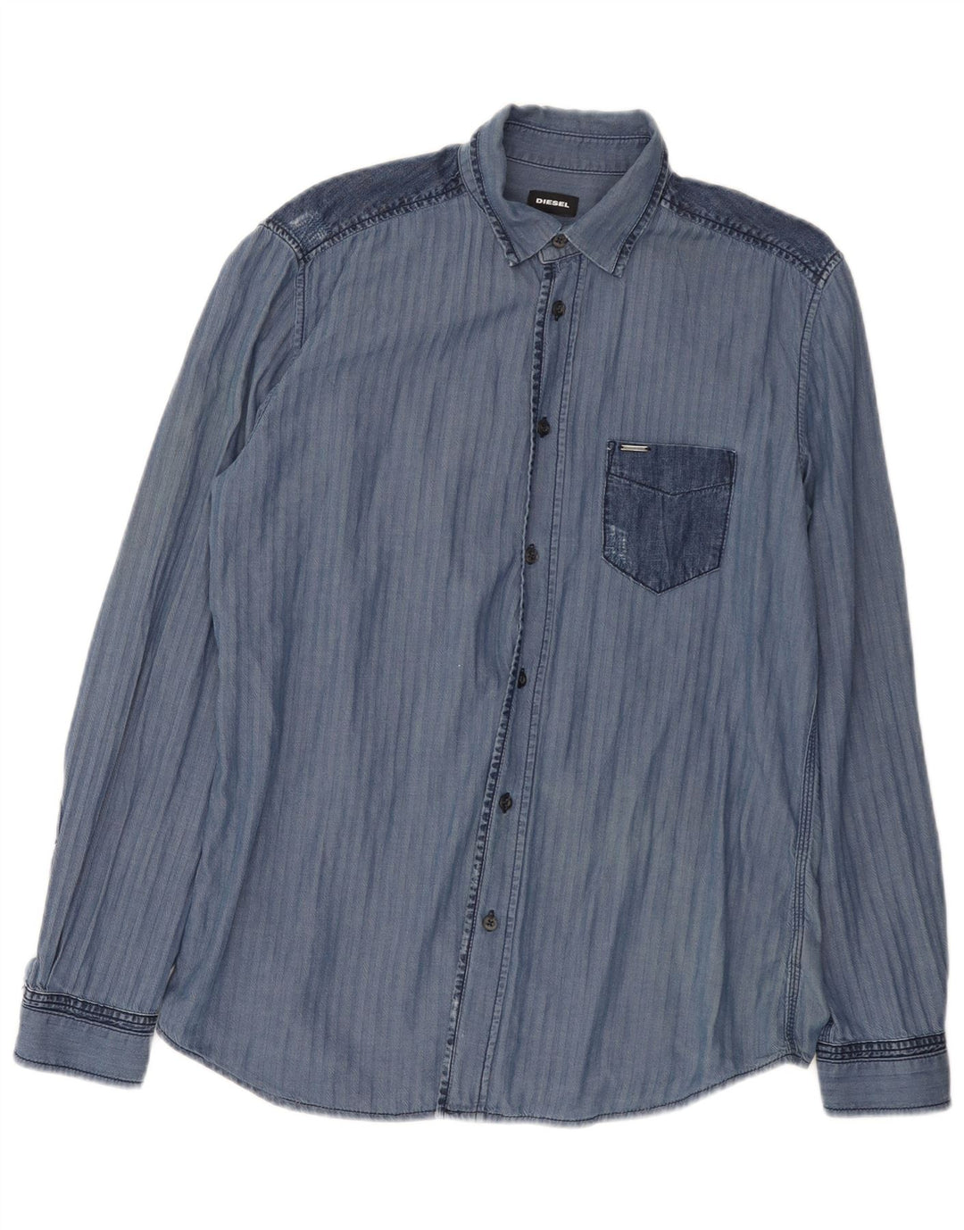 Diesel Ανδρικό Πουκάμισο Μεγάλο Navy Blue από βαμβακερό ψαροκόκκαλο
