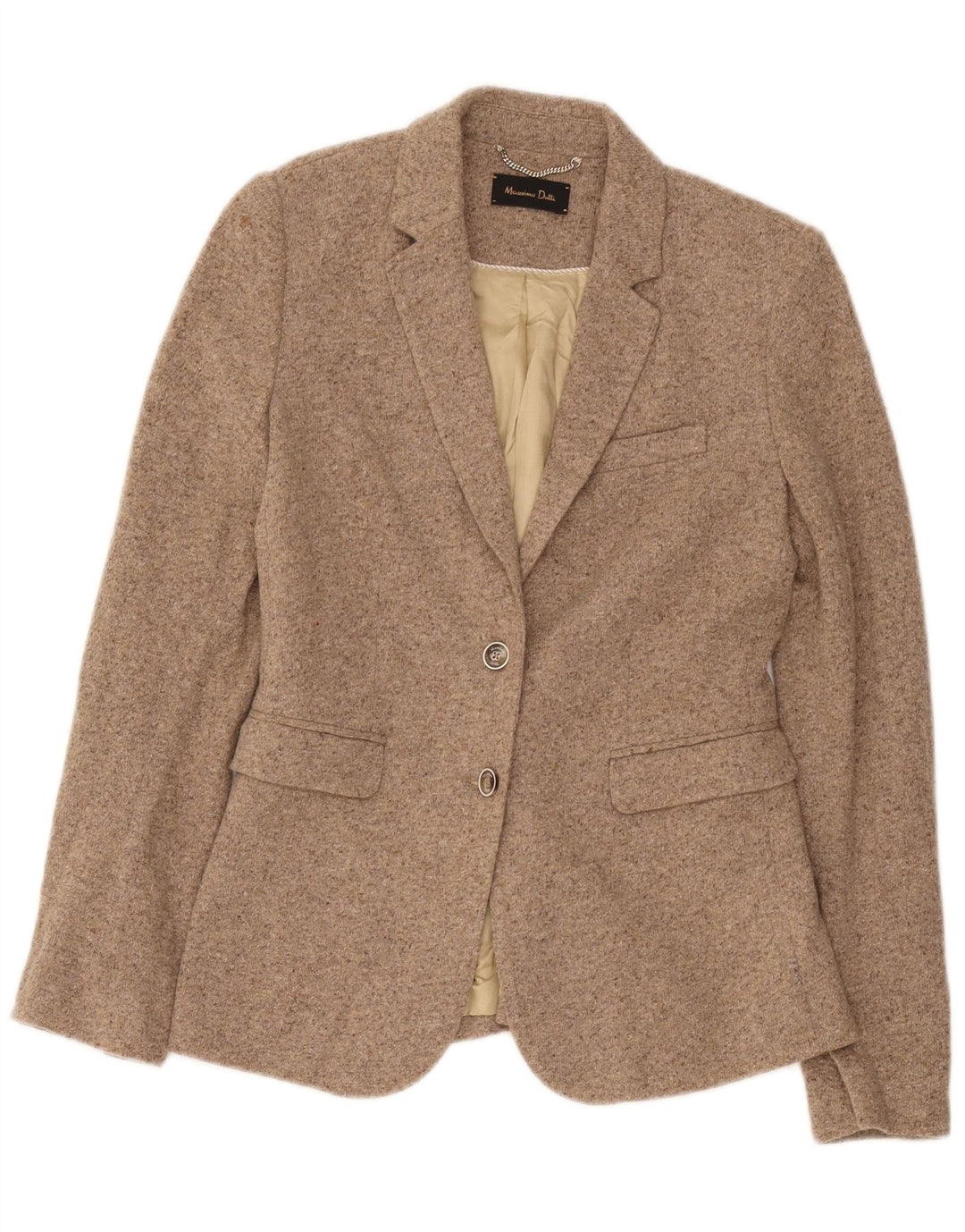 Massimo Dutti Γυναικείο σακάκι μπλέιζερ με 2 κουμπιά EU 38 Μαλλί με λεπτές λυγίδες σε μπεζ