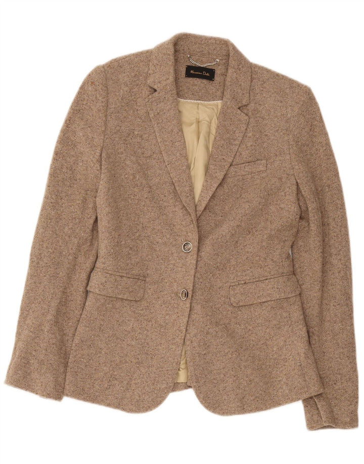 Massimo Dutti Γυναικείο σακάκι μπλέιζερ με 2 κουμπιά EU 38 Μαλλί με λεπτές λυγίδες σε μπεζ