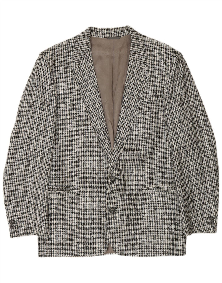 VINTAGE Ανδρικό μπλέιζερ 2 κουμπιών μπουφάν IT 50 Large Grey Check Polyester