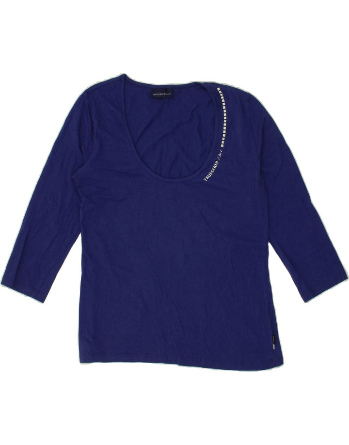 TRUSSARDI Womens Top 3/4 Sleeve UK 14 Large Blue Cotton Vintage Trussardi and Second-Hand Trussardi from Messina Hembry 