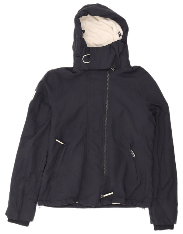 Superdry γυναικείο μπουφάν με κουκούλα αντιανεμικό UK 16 Large Navy Blue