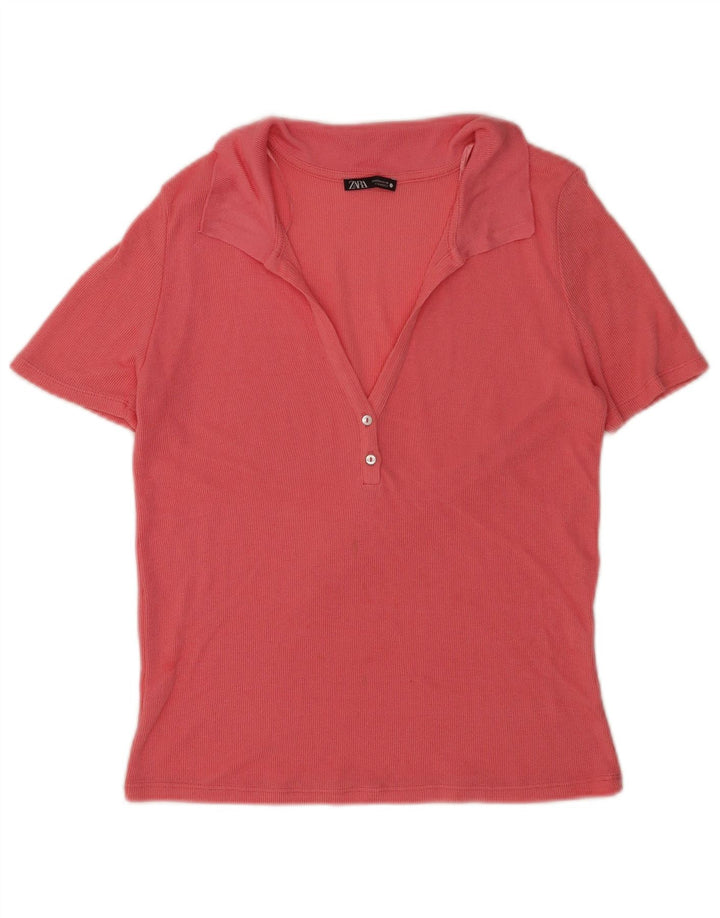 Zara γυναικείο μπλουζάκι πόλο UK 14 Medium Pink