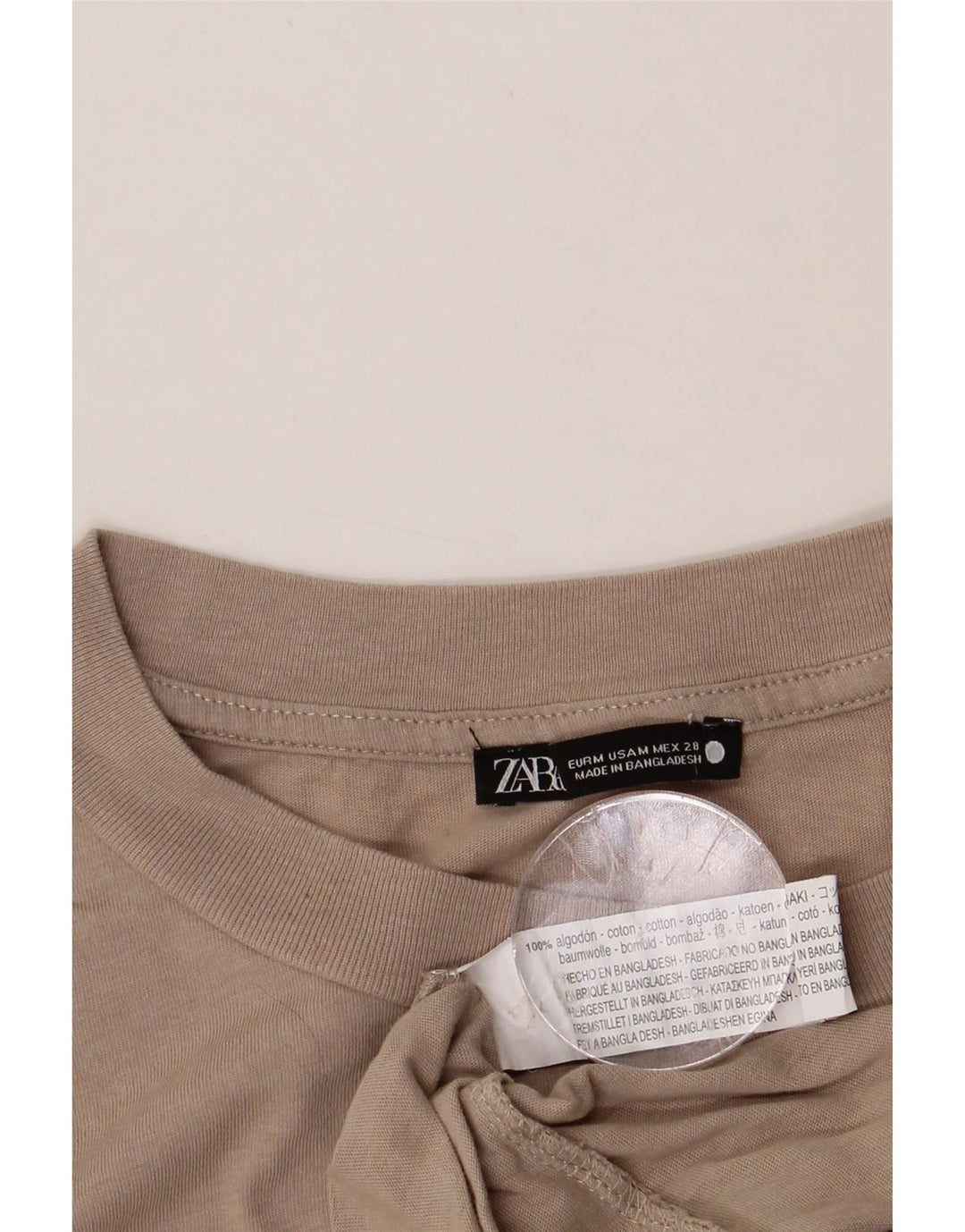 ZARA Womens T-Shirt Top UK 14 Medium Beige Cotton Vintage Zara and Second-Hand Zara from Messina Hembry 