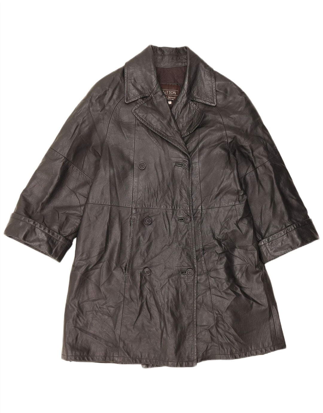 VINTAGE Γυναικείο Δερμάτινο Παλτό IT 48 XL Μαύρο