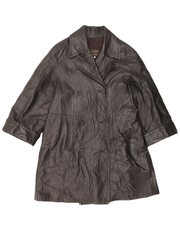 VINTAGE Γυναικείο Δερμάτινο Παλτό IT 48 XL Μαύρο