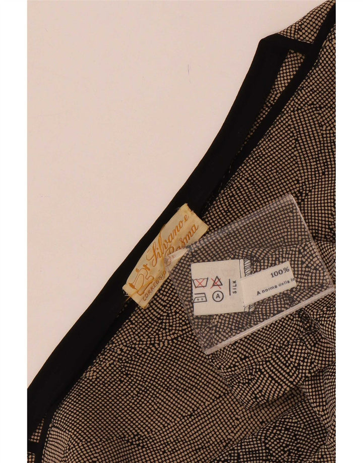 Vintage γυναικεία μπλούζα Crop τοπ UK 14 Medium Brown Spotted Silk