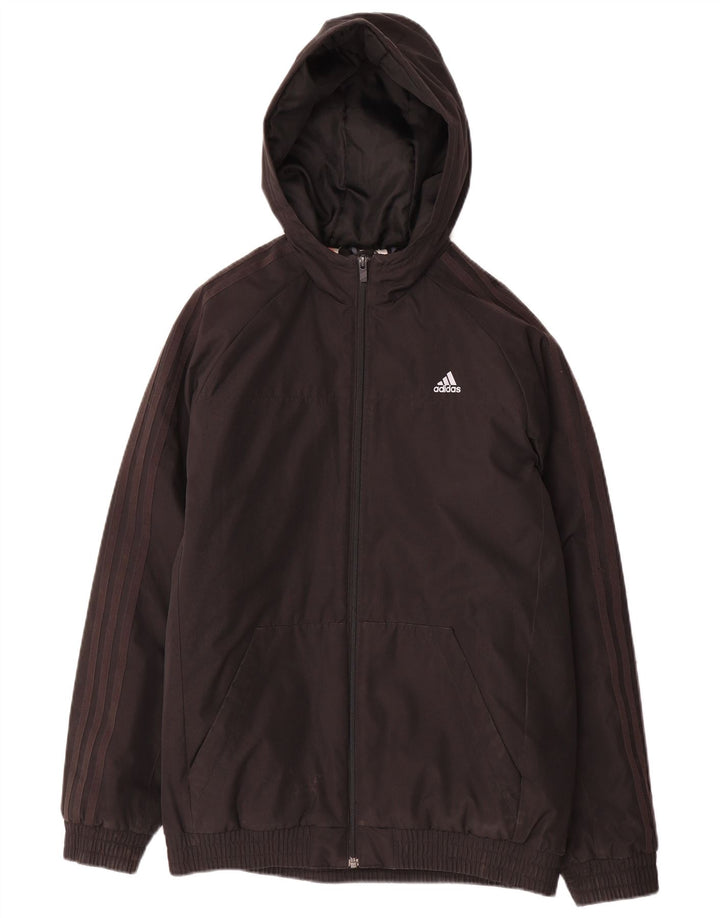 Adidas Boys Hooded Windbreaker Jacket 15-16 Years Black Polyester